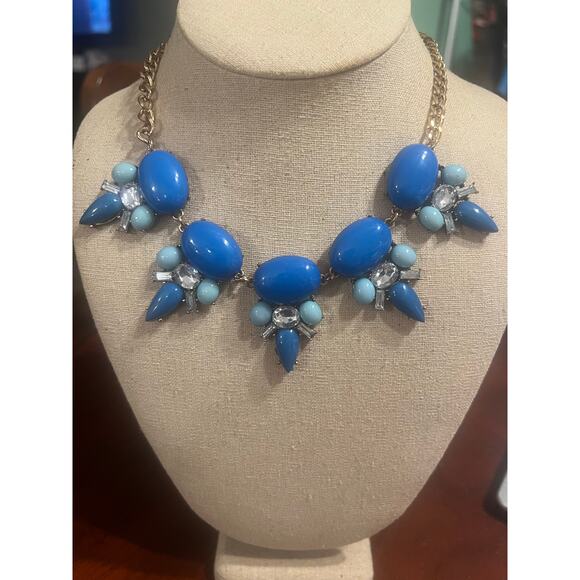 NWT SYGA Noble Stone Necklace Chain Blue on Blue with Clear Stones.  Elegant - Picture 1 of 6